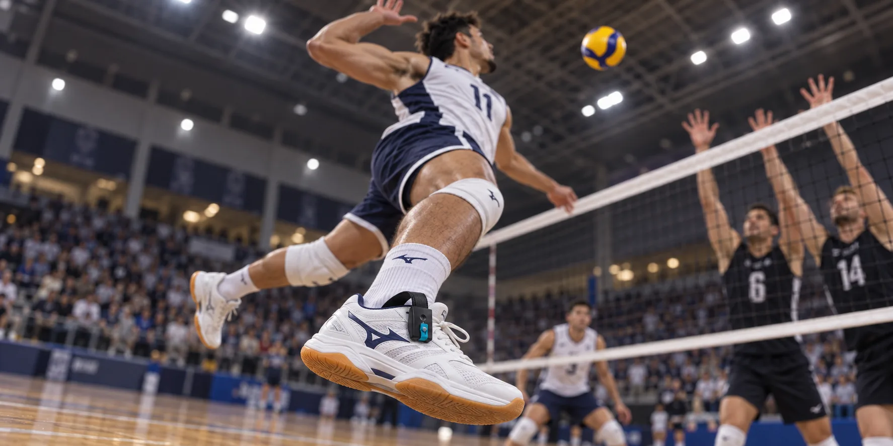 Illustration of a volleyball player with loadsol in-shoe force measurement
